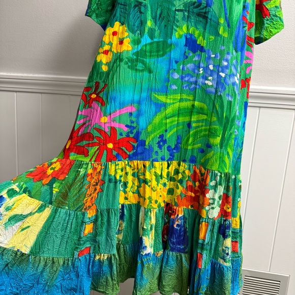 Jams World Hattie Short Sleeve Mini Tiered Dress Sea Flower Extra Large XL - Picture 6 of 12